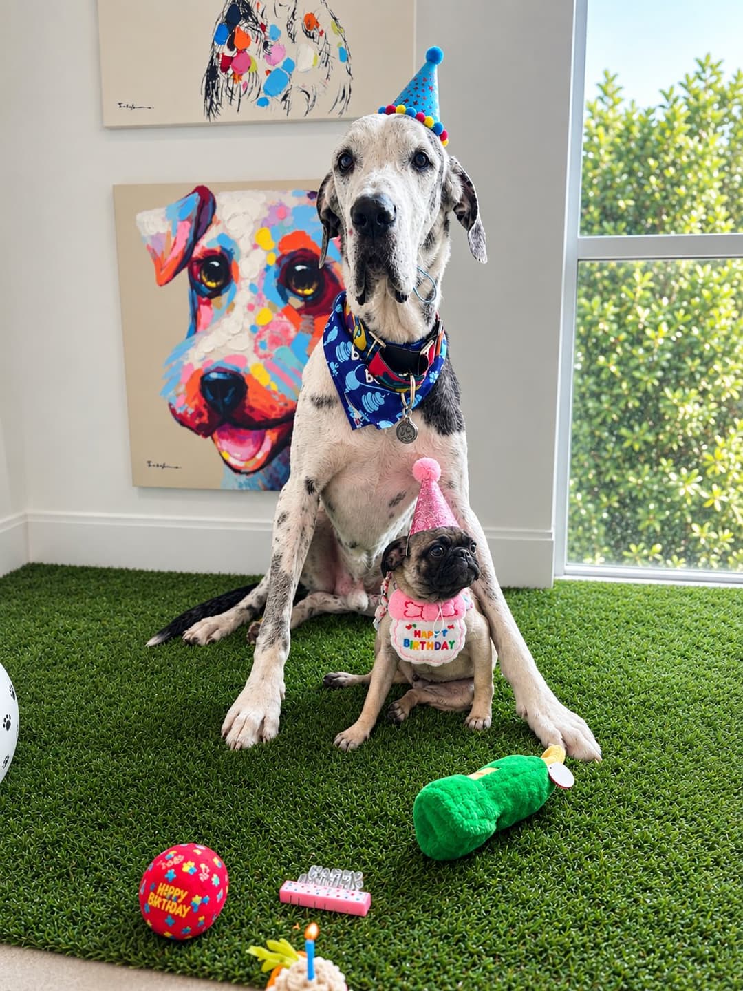 Dog and pup celebrating a birthday party at PetSpa Miami